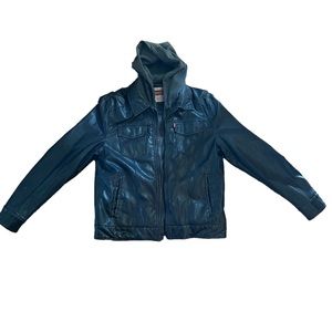 Levi’s Black/Gray Faux Leather Jacket With Hoodie Men’s Size Medium